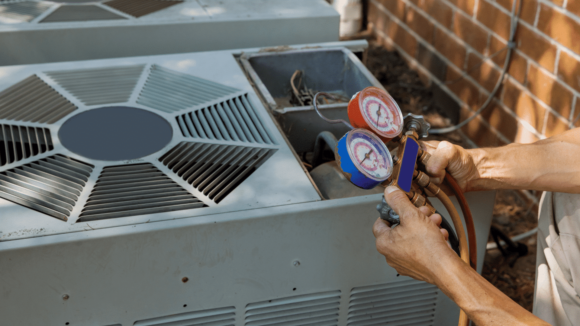 Employee conducting HVAC Maintenance