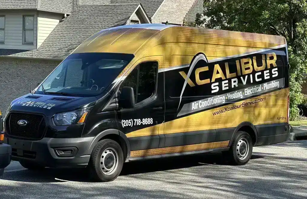 Xcalibur Services work truck outside in front of home for trussville plumbing and backflow testing